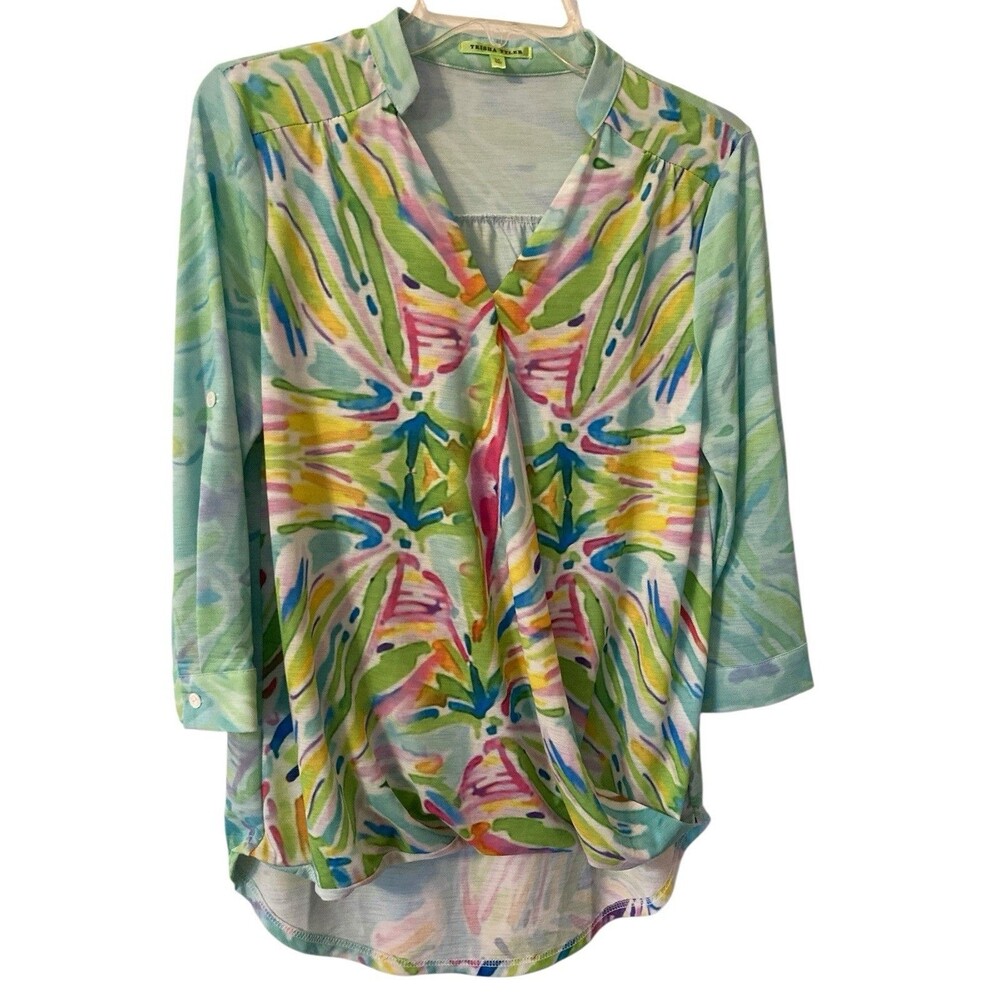 Trisha Tyler Top Medium Button Sleeves Floral Excellent Condition Stretch Relax - Picture 3 of 16